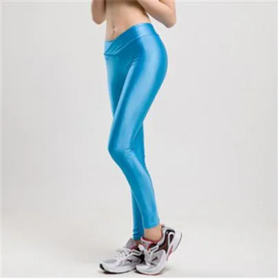 2017 V High Waist Candy Colors Neon Sportswear Workout Leggings Women Pants Fashion Jegging Elastic Strtched Shiny K086