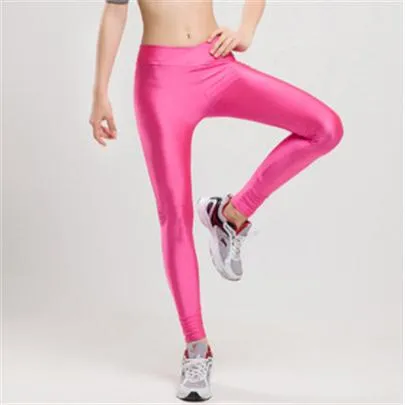 2017 V High Waist Candy Colors Neon Sportswear Workout Leggings Women Pants Fashion Jegging Elastic Strtched Shiny K086