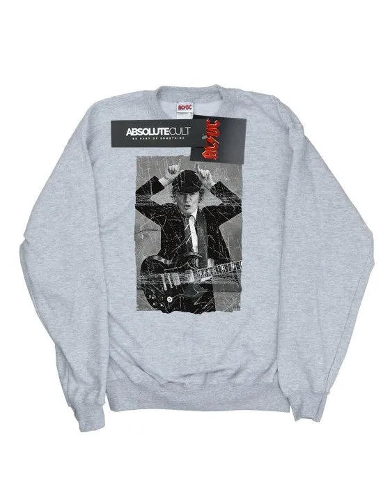 AC/DC Mens Angus Young Distressed Photo Cotton Sweatshirt