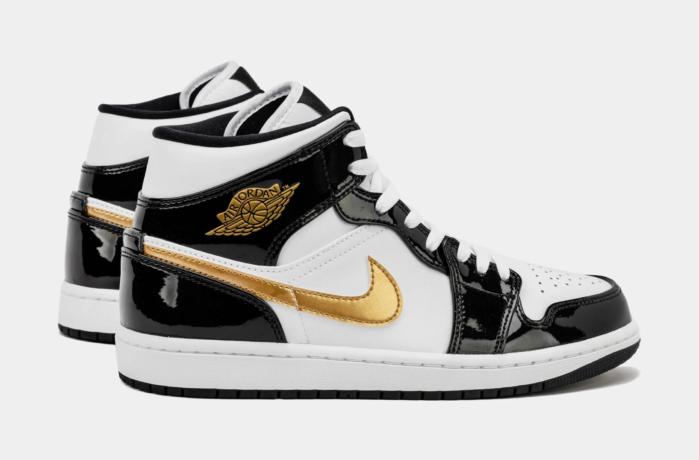 Air Jordan 1 Retro Mid SE Patent Black Gold Mens Lifestyle Shoes (Black/Gold)