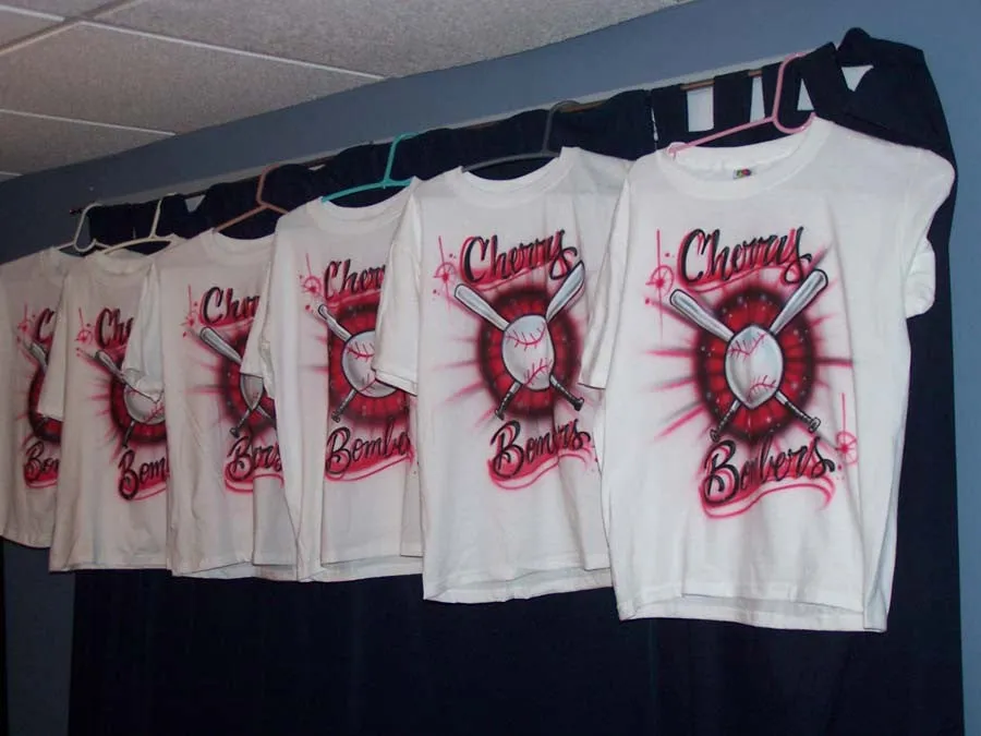 Airbrushed Baseball Team Shirt Front & Back Design with Name/ #