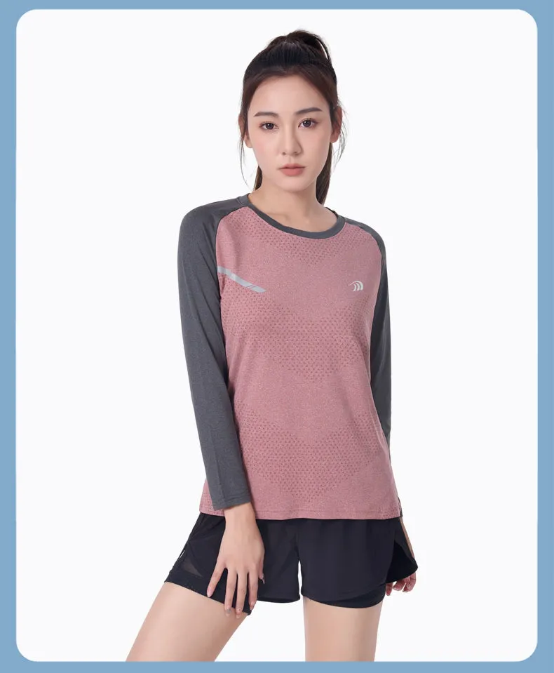 ANNIOU UPF100  Raw Yarn Sunscreen Women Sports Quick Dry T Shirt Long Sleeve Yoga Tops Training Fitness Running T Shirt