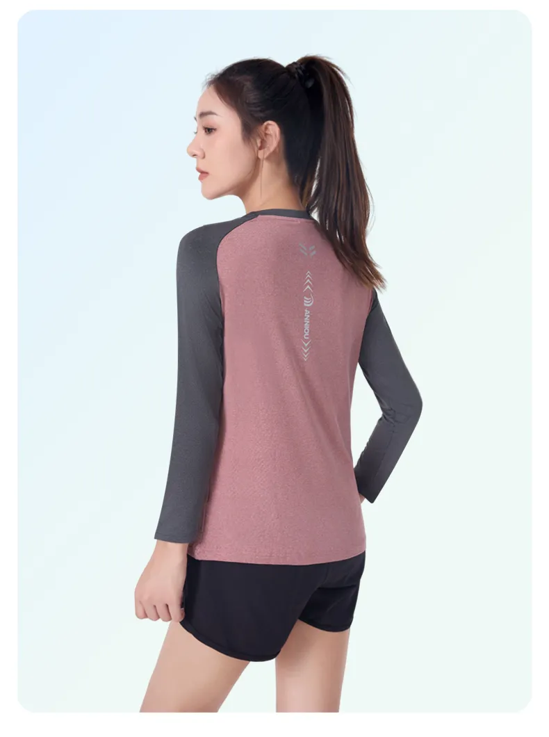 ANNIOU UPF100  Raw Yarn Sunscreen Women Sports Quick Dry T Shirt Long Sleeve Yoga Tops Training Fitness Running T Shirt