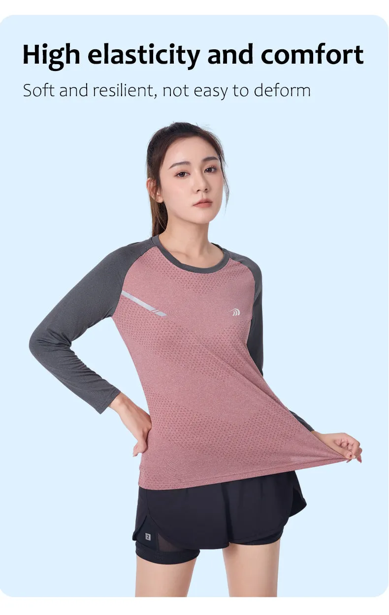 ANNIOU UPF100  Raw Yarn Sunscreen Women Sports Quick Dry T Shirt Long Sleeve Yoga Tops Training Fitness Running T Shirt