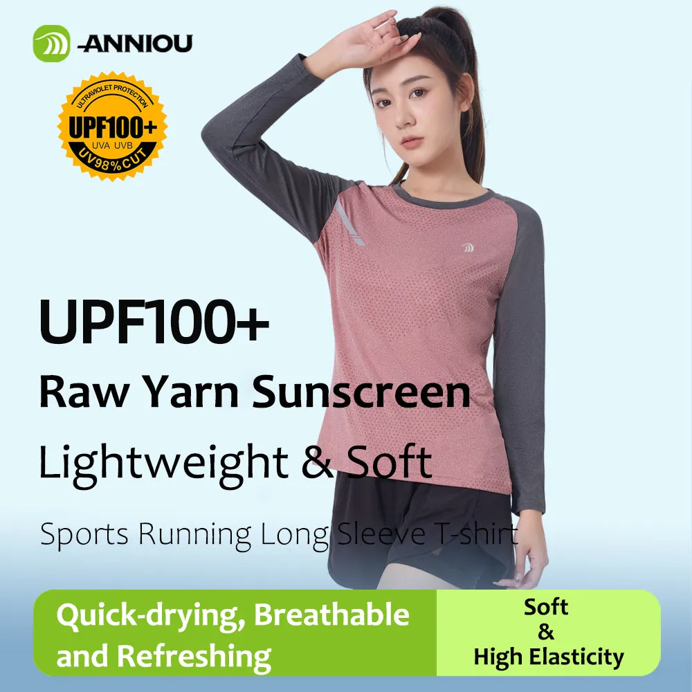 ANNIOU UPF100  Raw Yarn Sunscreen Women Sports Quick Dry T Shirt Long Sleeve Yoga Tops Training Fitness Running T Shirt