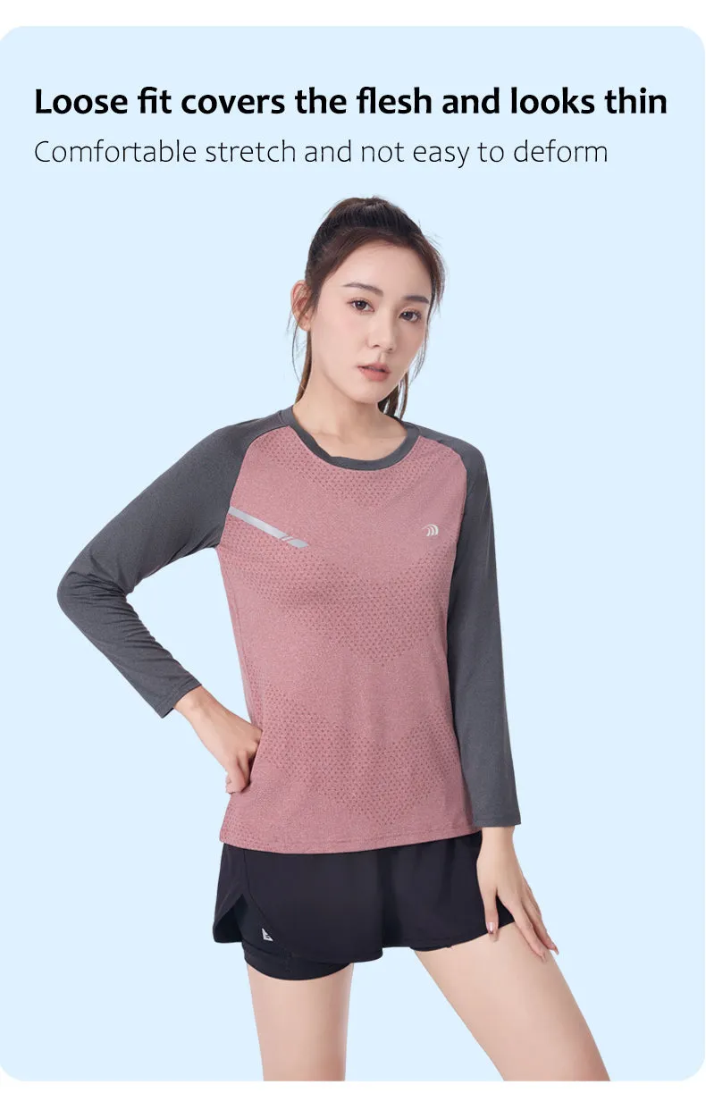 ANNIOU UPF100  Raw Yarn Sunscreen Women Sports Quick Dry T Shirt Long Sleeve Yoga Tops Training Fitness Running T Shirt