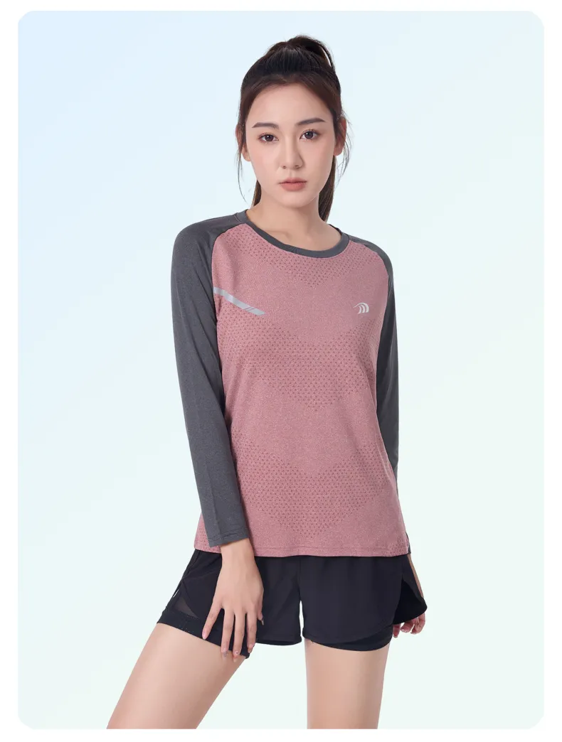 ANNIOU UPF100  Raw Yarn Sunscreen Women Sports Quick Dry T Shirt Long Sleeve Yoga Tops Training Fitness Running T Shirt