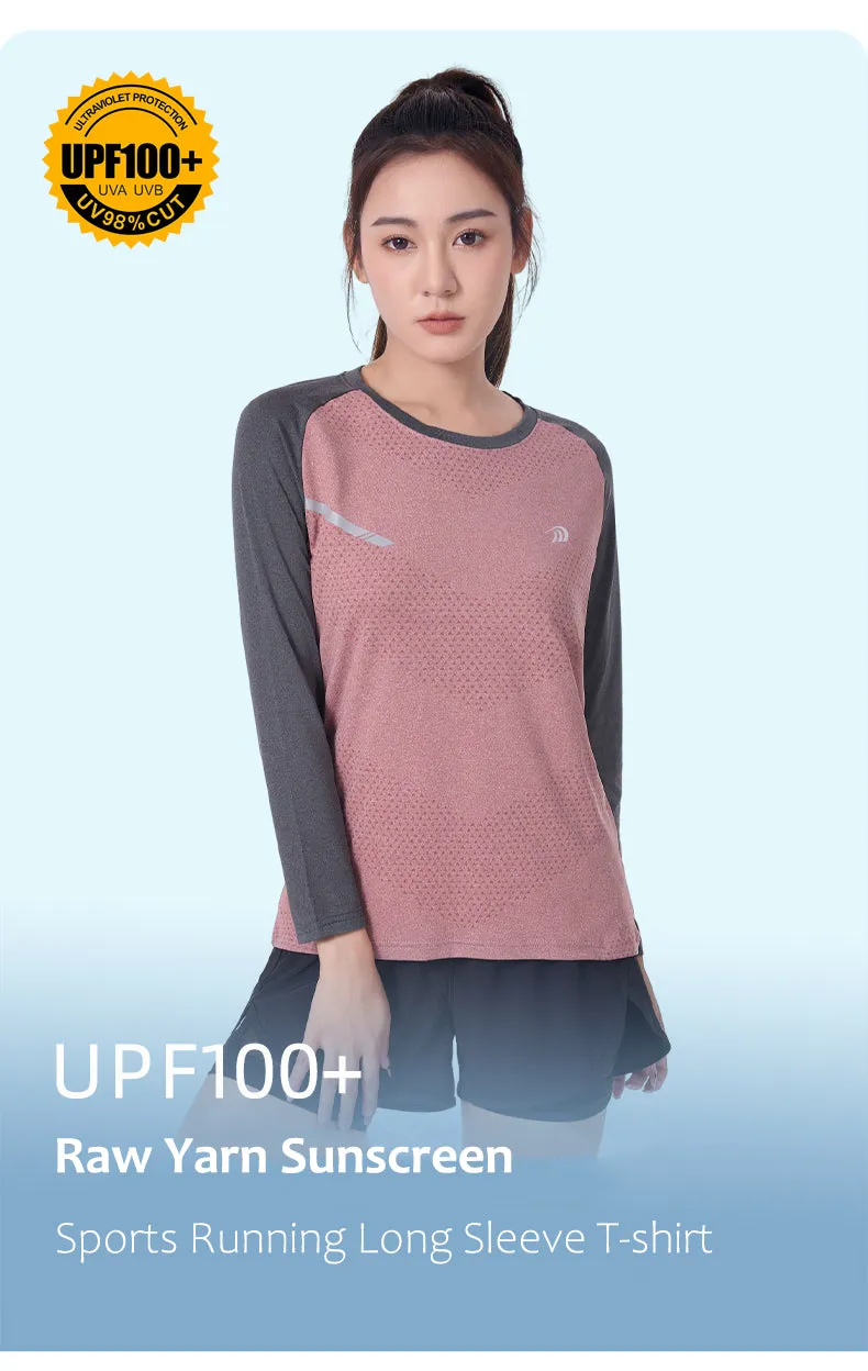 ANNIOU UPF100  Raw Yarn Sunscreen Women Sports Quick Dry T Shirt Long Sleeve Yoga Tops Training Fitness Running T Shirt