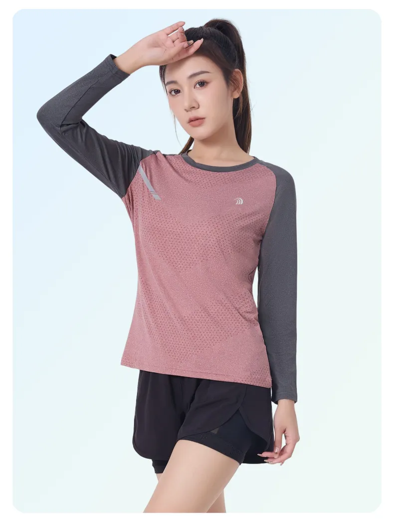 ANNIOU UPF100  Raw Yarn Sunscreen Women Sports Quick Dry T Shirt Long Sleeve Yoga Tops Training Fitness Running T Shirt