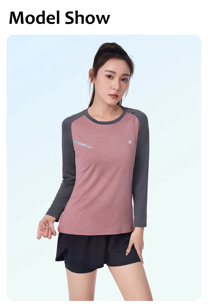 ANNIOU UPF100  Raw Yarn Sunscreen Women Sports Quick Dry T Shirt Long Sleeve Yoga Tops Training Fitness Running T Shirt