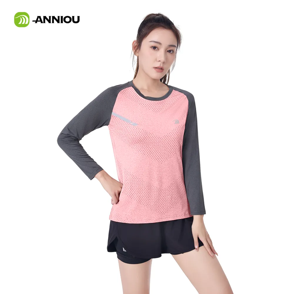 ANNIOU UPF100  Raw Yarn Sunscreen Women Sports Quick Dry T Shirt Long Sleeve Yoga Tops Training Fitness Running T Shirt