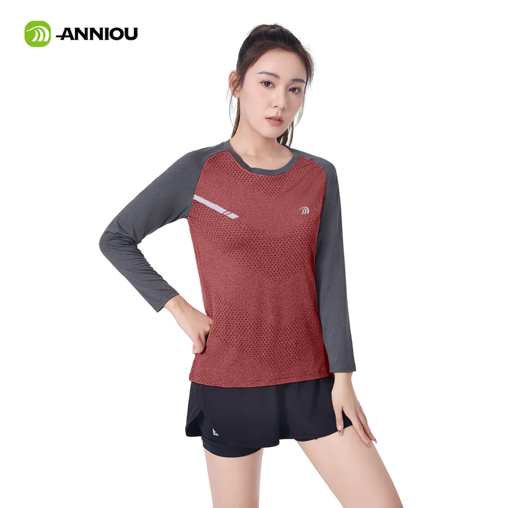 ANNIOU UPF100  Raw Yarn Sunscreen Women Sports Quick Dry T Shirt Long Sleeve Yoga Tops Training Fitness Running T Shirt