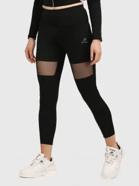 Black Mid-Waisted Mesh Jeggings for Women