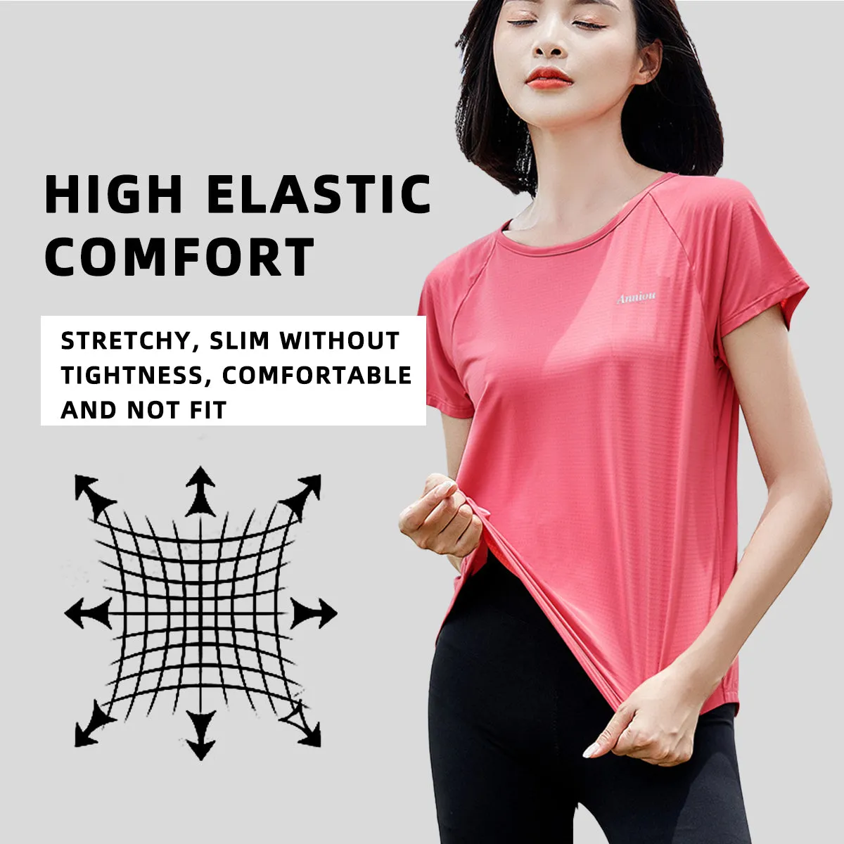 Casual Women's Summer Ice Silk Breathable Sunscreen T-shirt UPF50  Outdoor Running Fitness Yoga Clothes Quick dry Short Sleeve Top