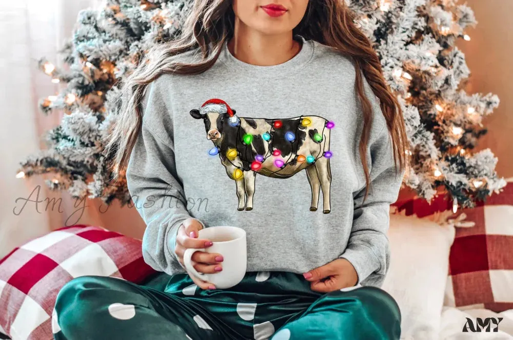 Christmas Cow Lights Hoodie - Farm Sports Model