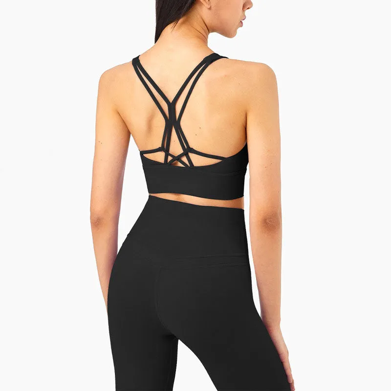 Cross Back Yoga Bra Sports Top Sexy V Collar