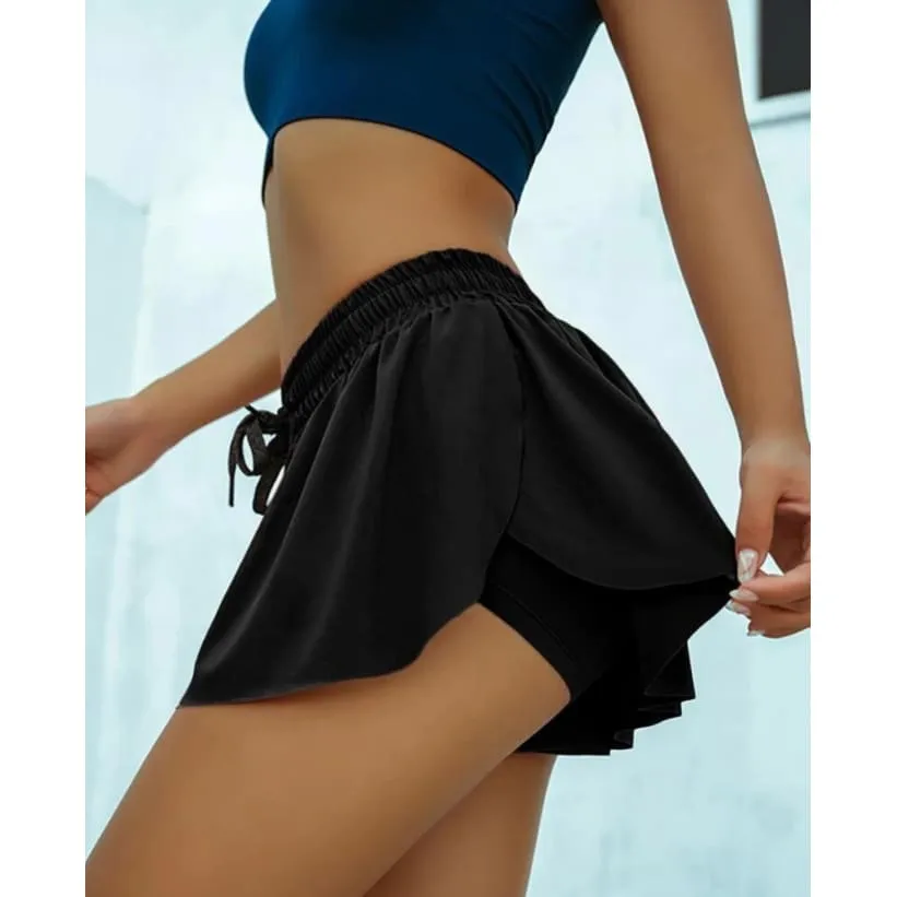 Drawstring Waist Side Split Breathable Sports Skort