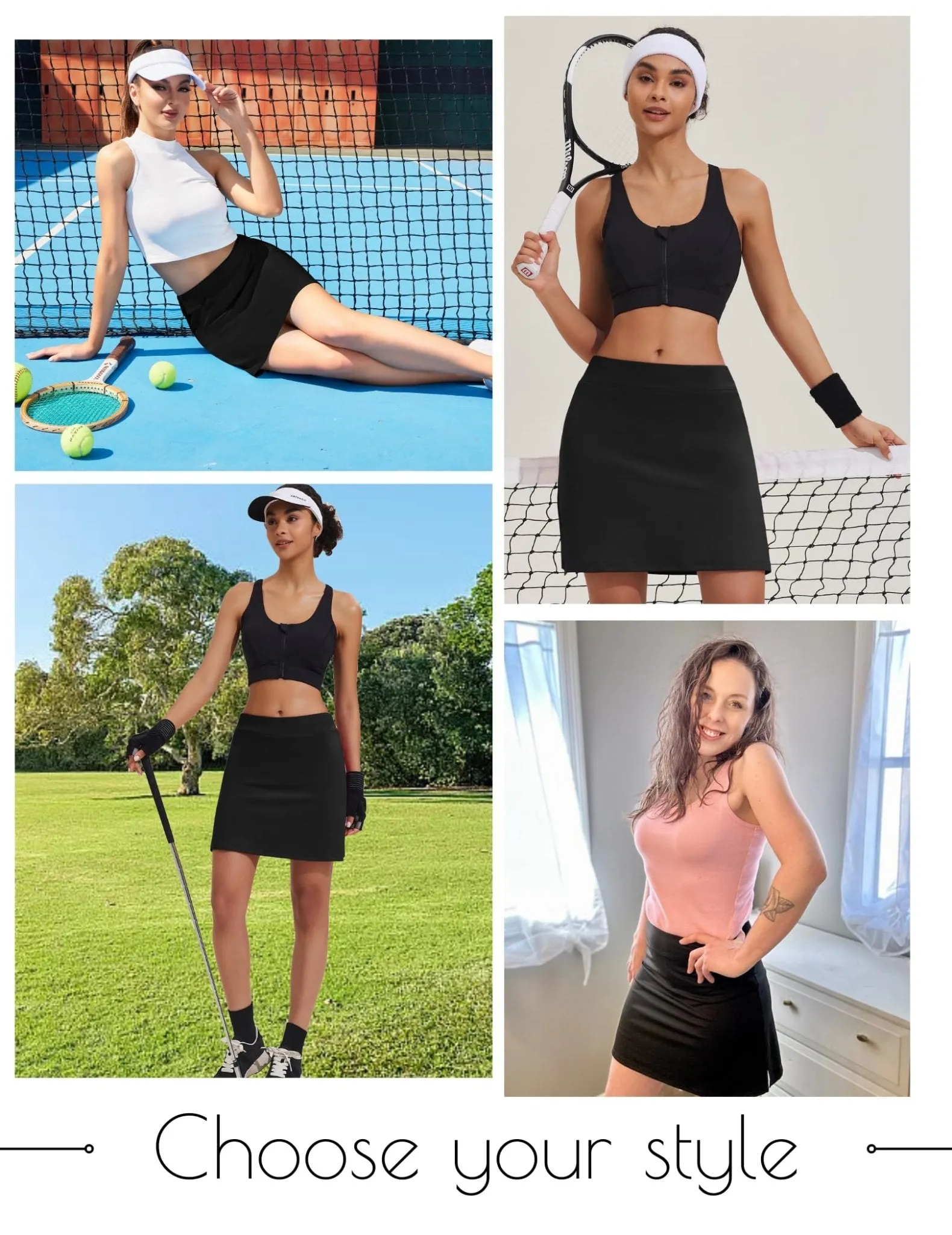 Ekouaer Women Golf Skort Lightweight Breathable Comfy Athletic Active Skirt with Shorts S-XXL Black