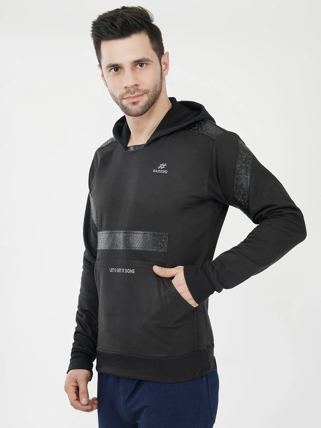 gym hoodies for men with Leather Patch