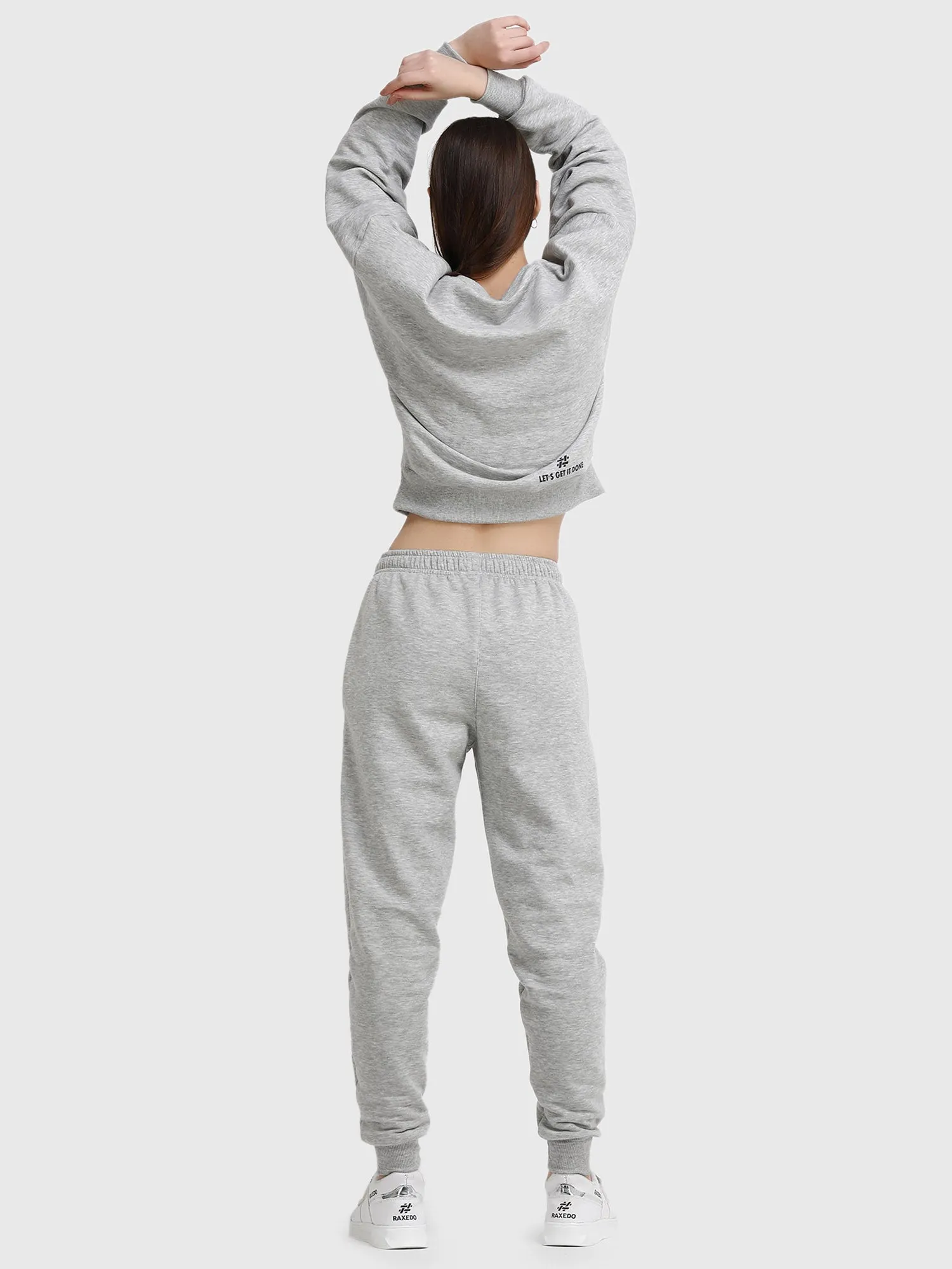 Long Sleeve Women Grey Fleece Crop Sweatshirt