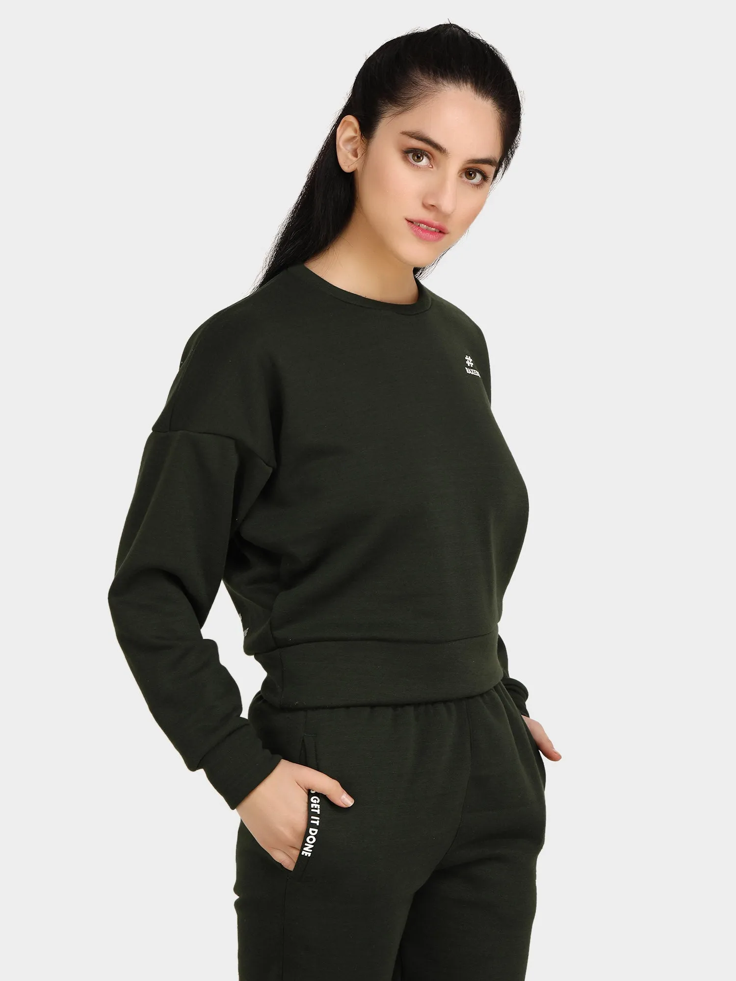 Long Sleeve Women Grey Fleece Crop Sweatshirt