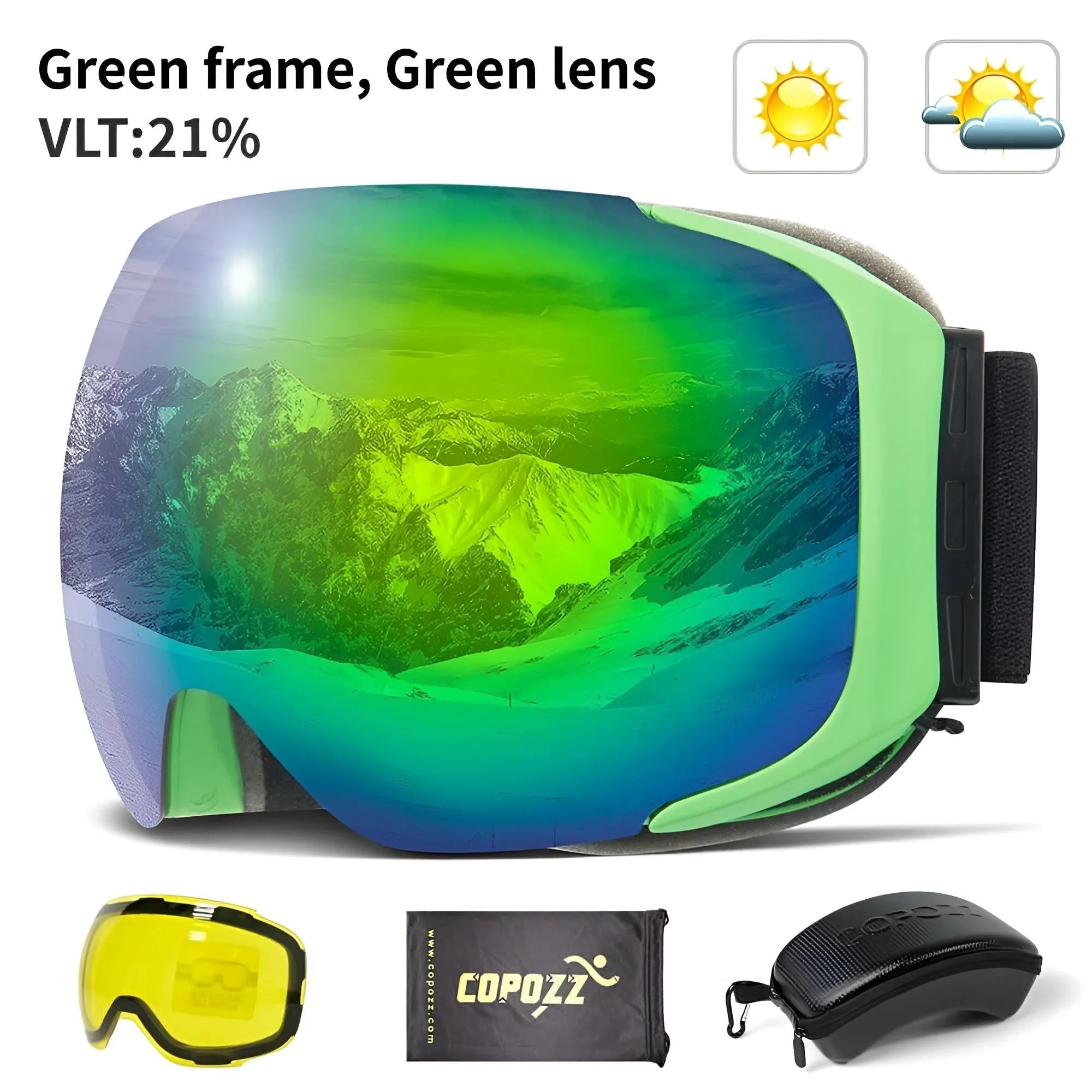 Magnetic Ski Goggles with Quick-Change Lens and Case Set