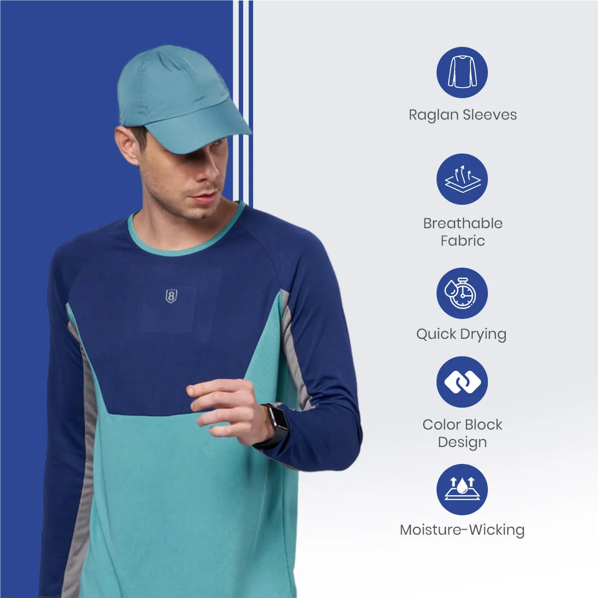 Men breathable color block full sleeve T-shirt for Running/Training/ Gym workout/sports