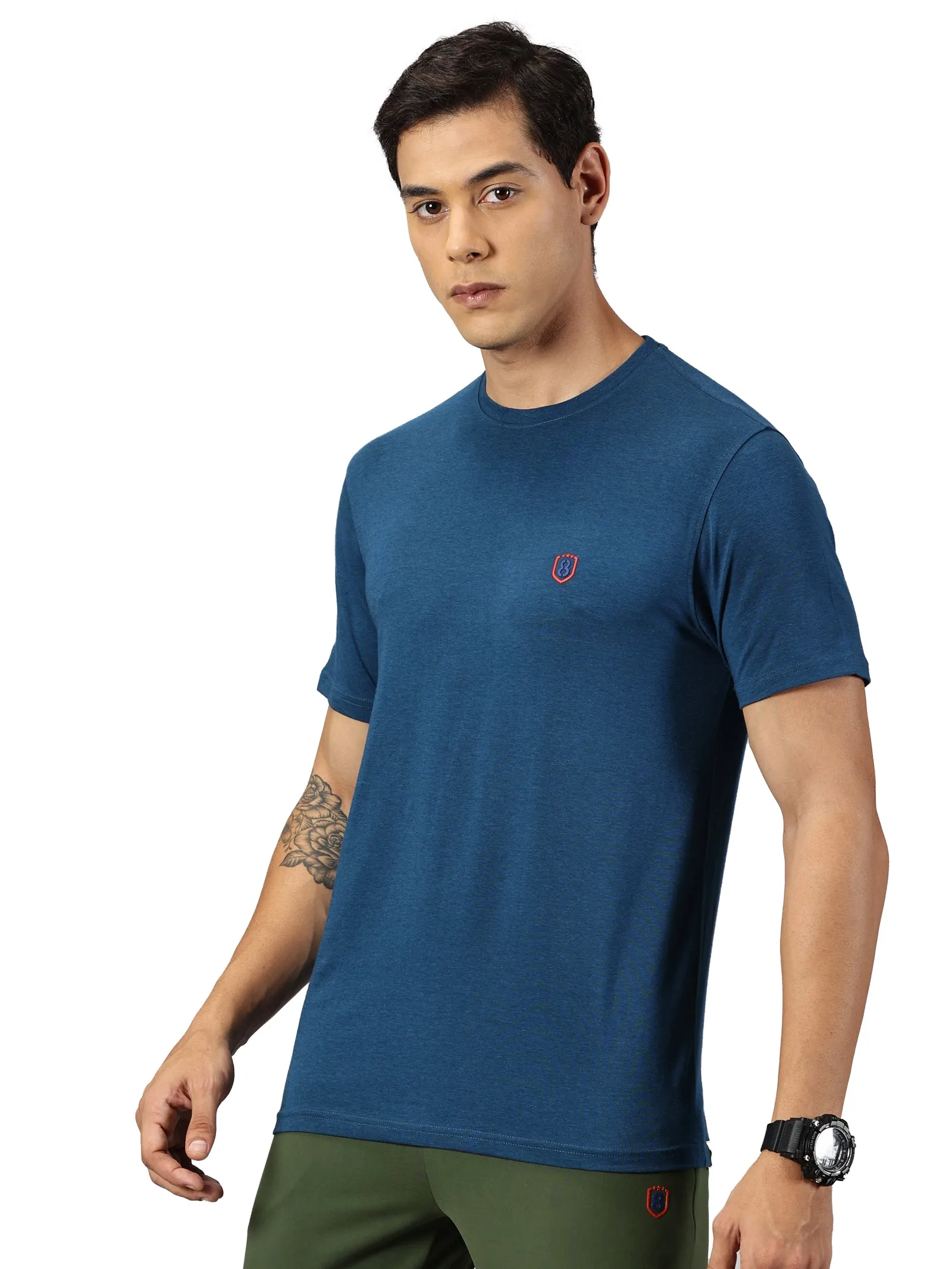 Men Round neck Bamboo Cotton T shirt (Blue)