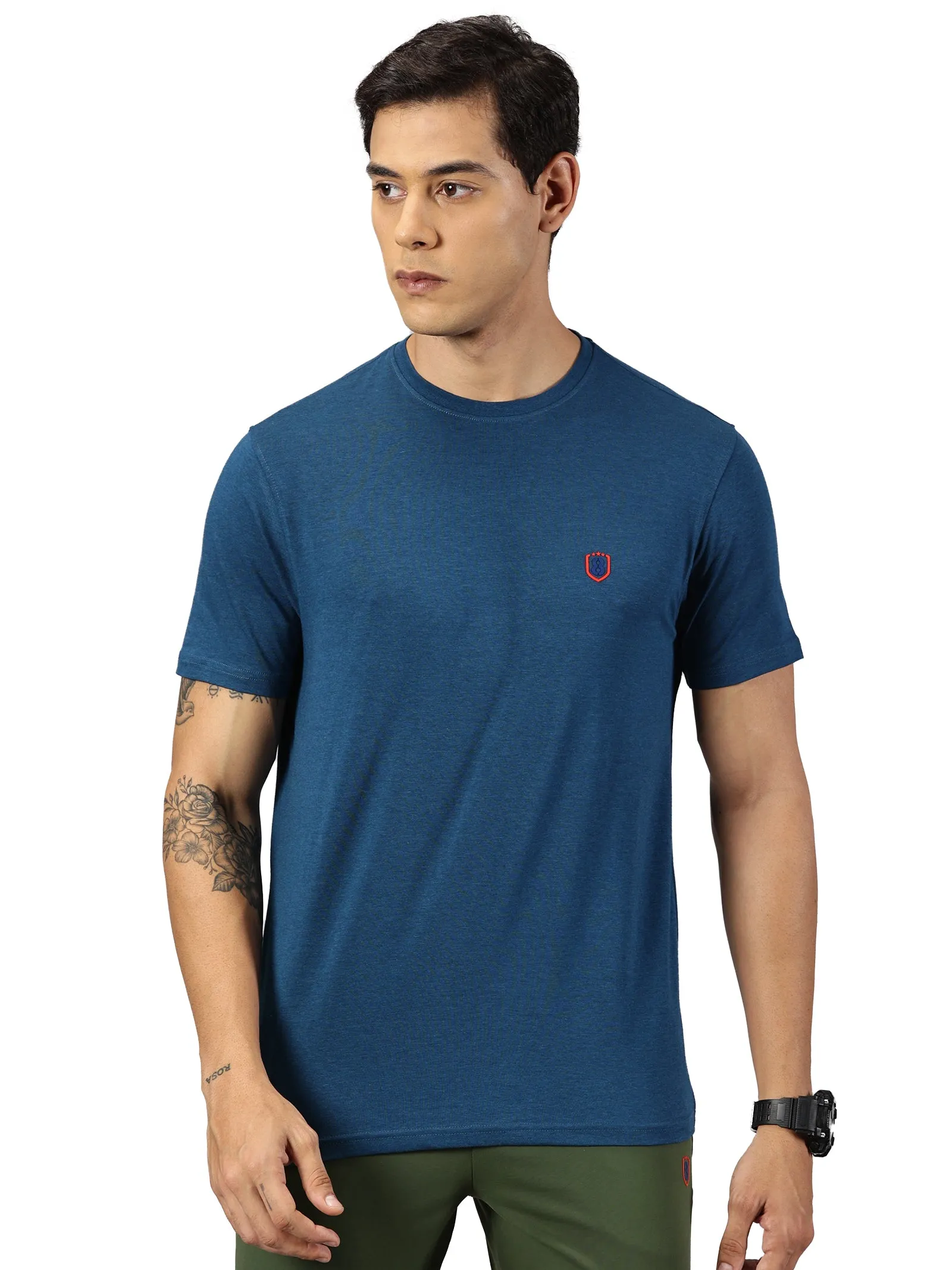 Men Round neck Bamboo Cotton T shirt (Blue)