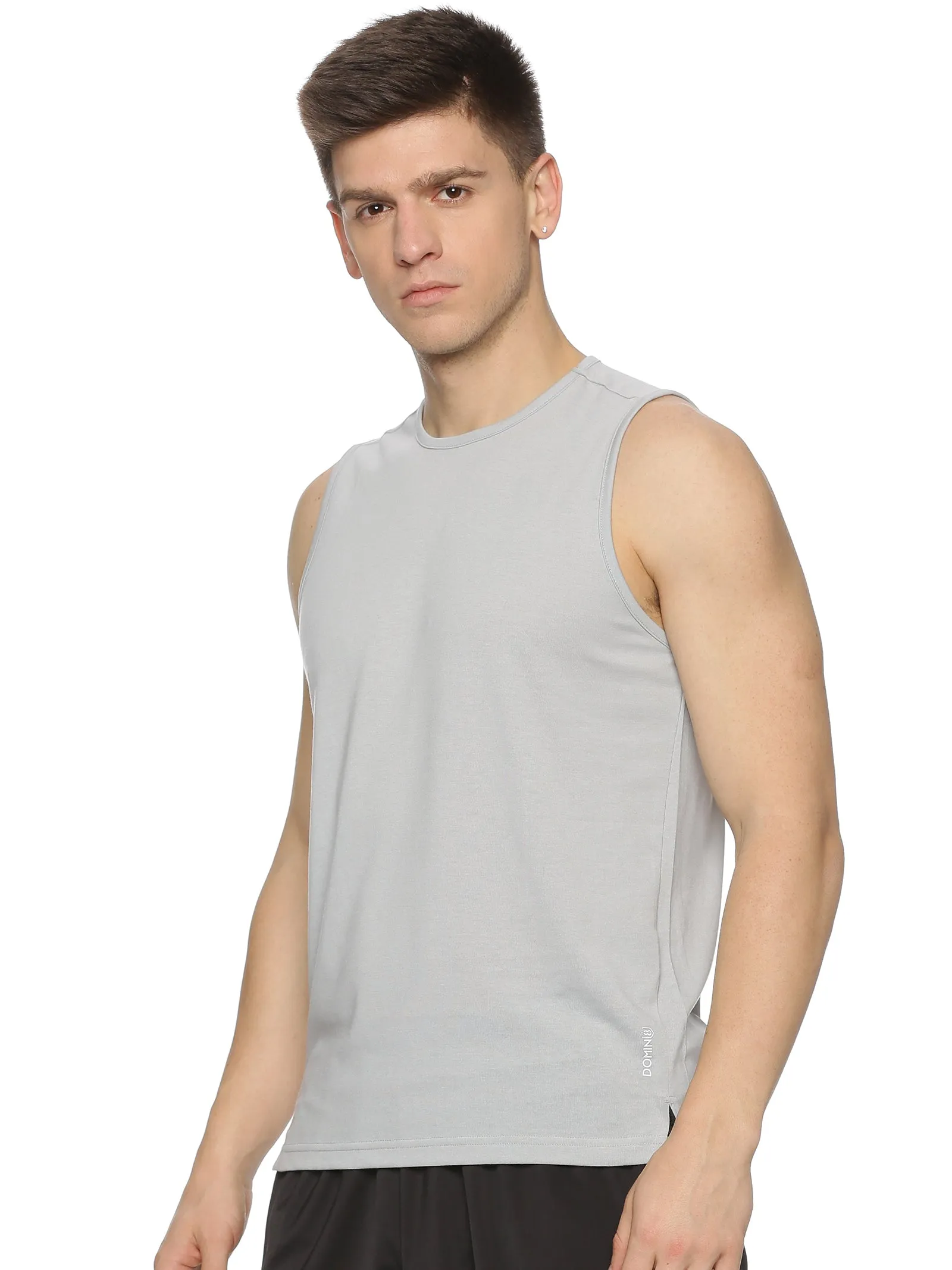 Men's Breathable Grey Sleeveless Muscle Tee for Running/Training/Gym Workout