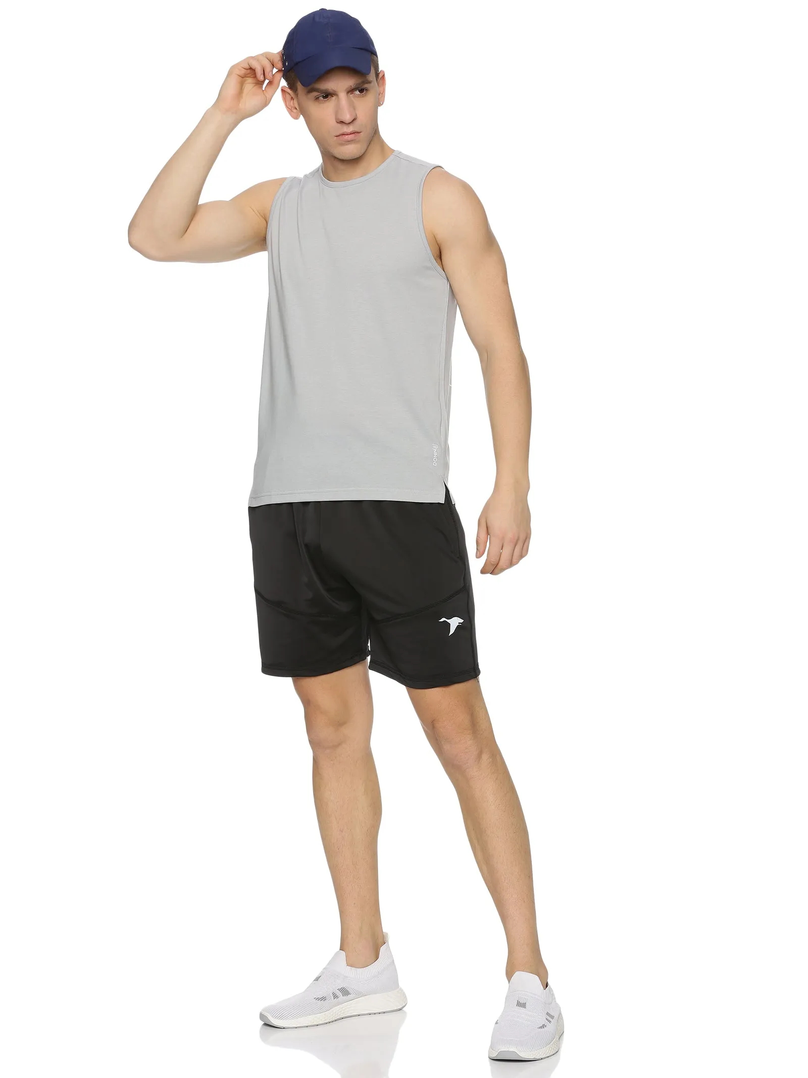 Men's Breathable Grey Sleeveless Muscle Tee for Running/Training/Gym Workout