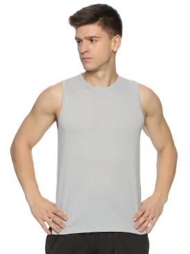 Men's Breathable Grey Sleeveless Muscle Tee for Running/Training/Gym Workout