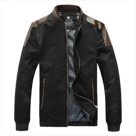 New men's clothing leather patchwork casual jacket male outerwear