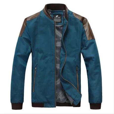 New men's clothing leather patchwork casual jacket male outerwear