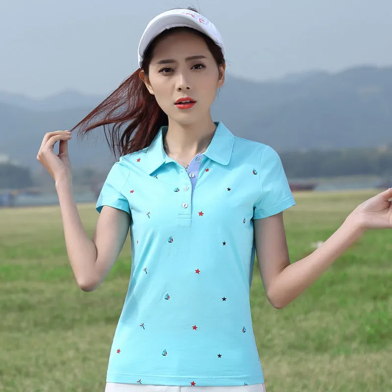 OEM Manufacturing High Quality Golf Sports Polo Shirt Summer Short Sleeve Cotton Sports Top Printed T-Shirt For Women