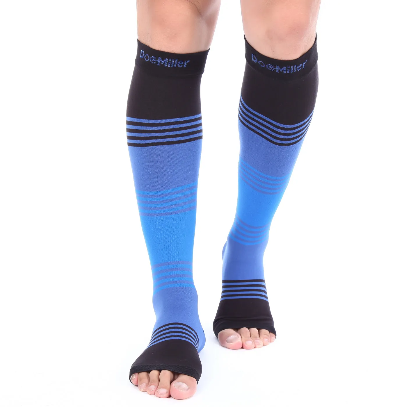 Open Toe Compression Socks 20-30 mmHg BLACK/BLUE/BLUE by Doc Miller