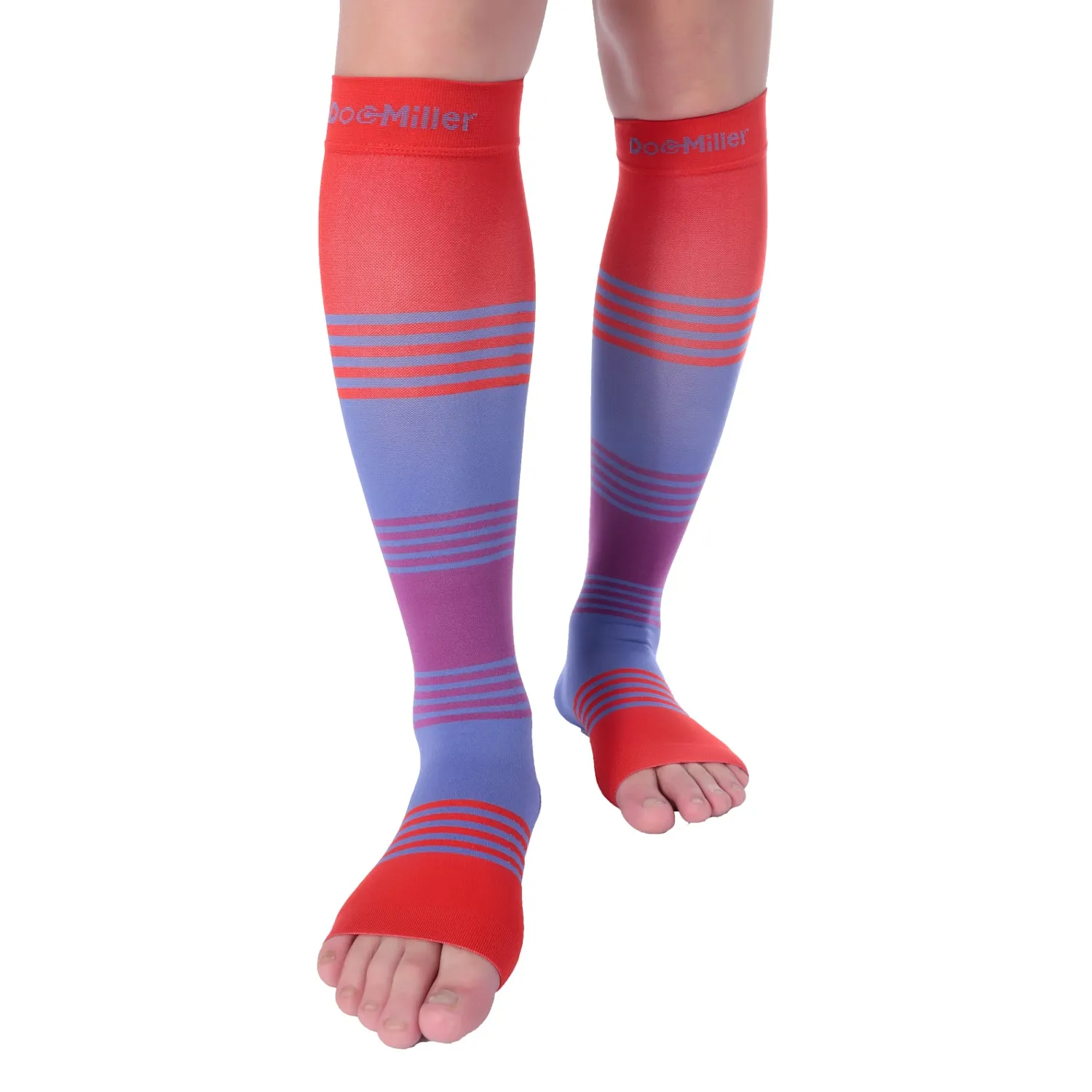 Open Toe Compression Socks 20-30 mmHg RED/BLUE/PURPLE by Doc Miller