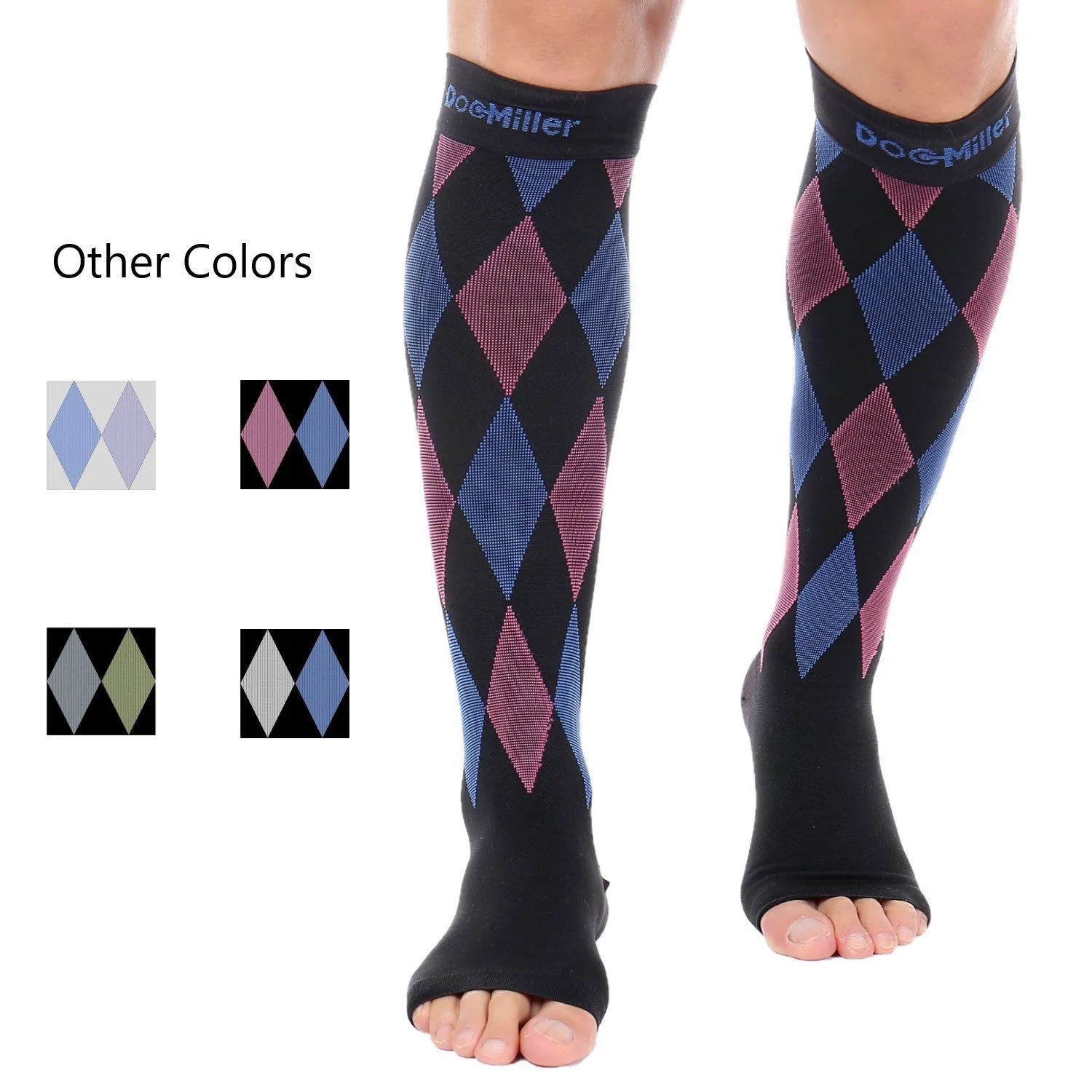 Open Toe Compression Socks 30-40 mmHg 3 Color-Argyle