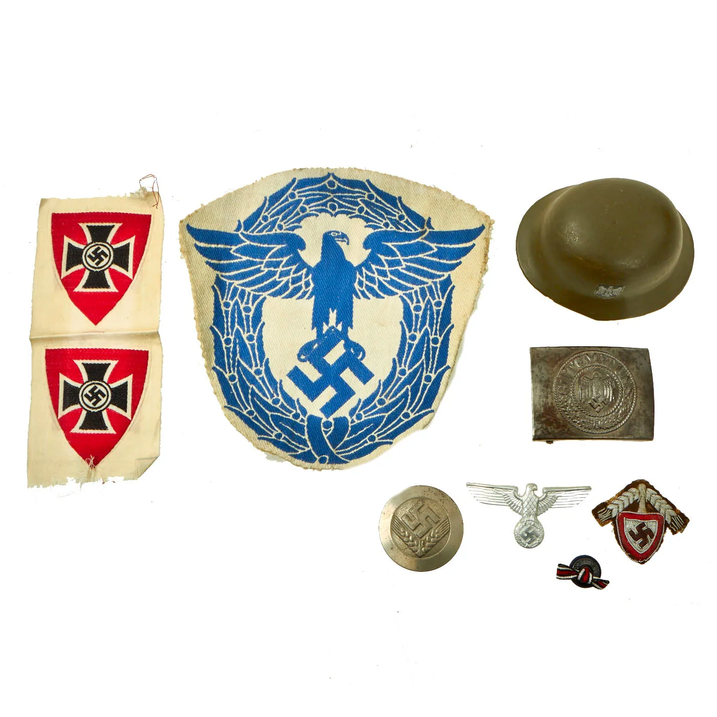 Original German WWII Militaria Collector Lot with "Wedding Helmet", Heer Belt Buckle & More! - 8 Items