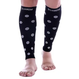 Premium Calf Compression Sleeve 20-30 mmHg BLACK w/ WHITE Polka Dots by Doc Miller