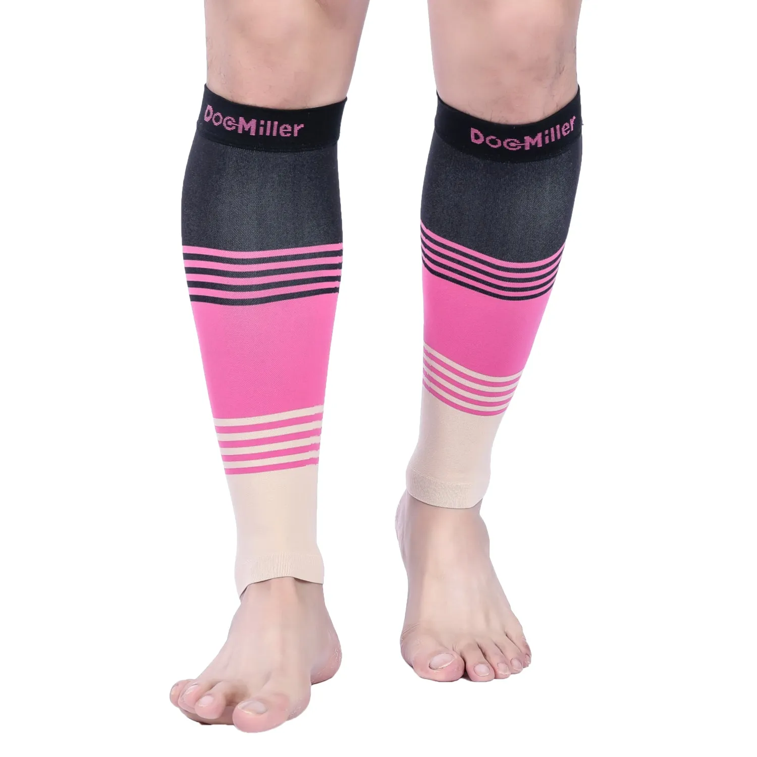 Premium Calf Compression Sleeve 20-30 mmHg BLACK/PINK/TAN by Doc Miller