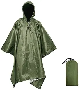 QIANQUHUI Camouflage Waterproof Rain Poncho Lightweight Reusable Hiking Hooded Coat Jacket for Outdoor Activities