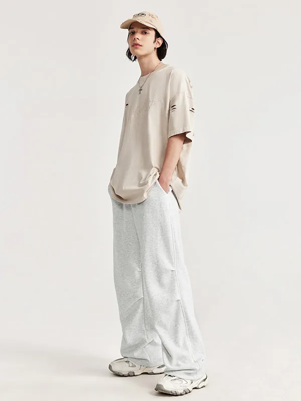 Side Pleated Sweatpants in Light Grey Color