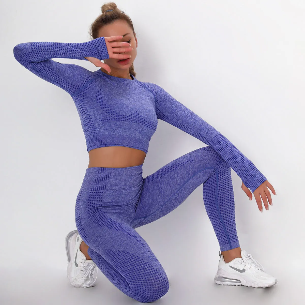 Sidiou Group Anniou Seamless Knit Yoga Sets Workout Wear Body-hugging Little Jacquard Sports Suit Body Yoga Top & Leggings Sport Women Fitness Suit