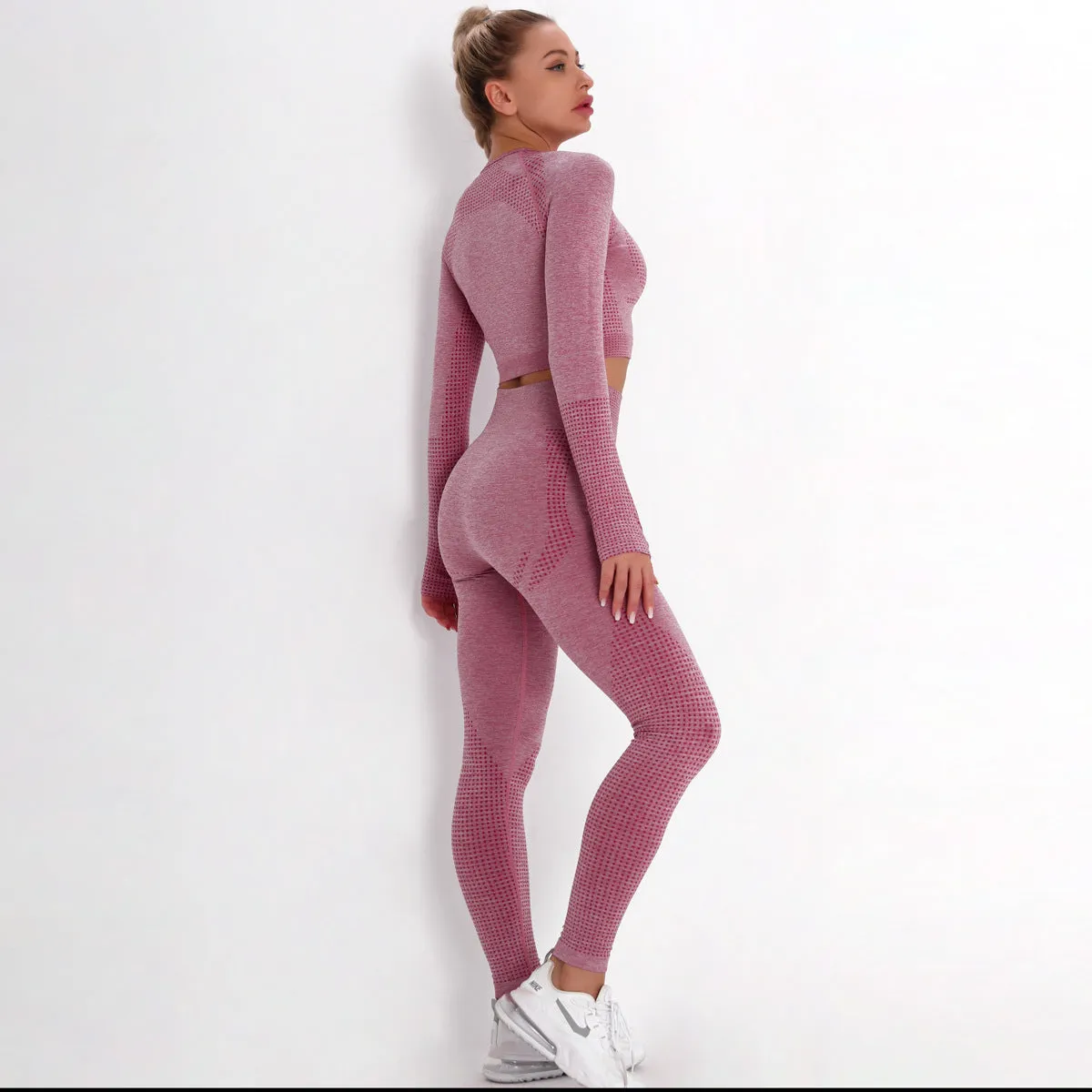 Sidiou Group Anniou Seamless Knit Yoga Sets Workout Wear Body-hugging Little Jacquard Sports Suit Body Yoga Top & Leggings Sport Women Fitness Suit