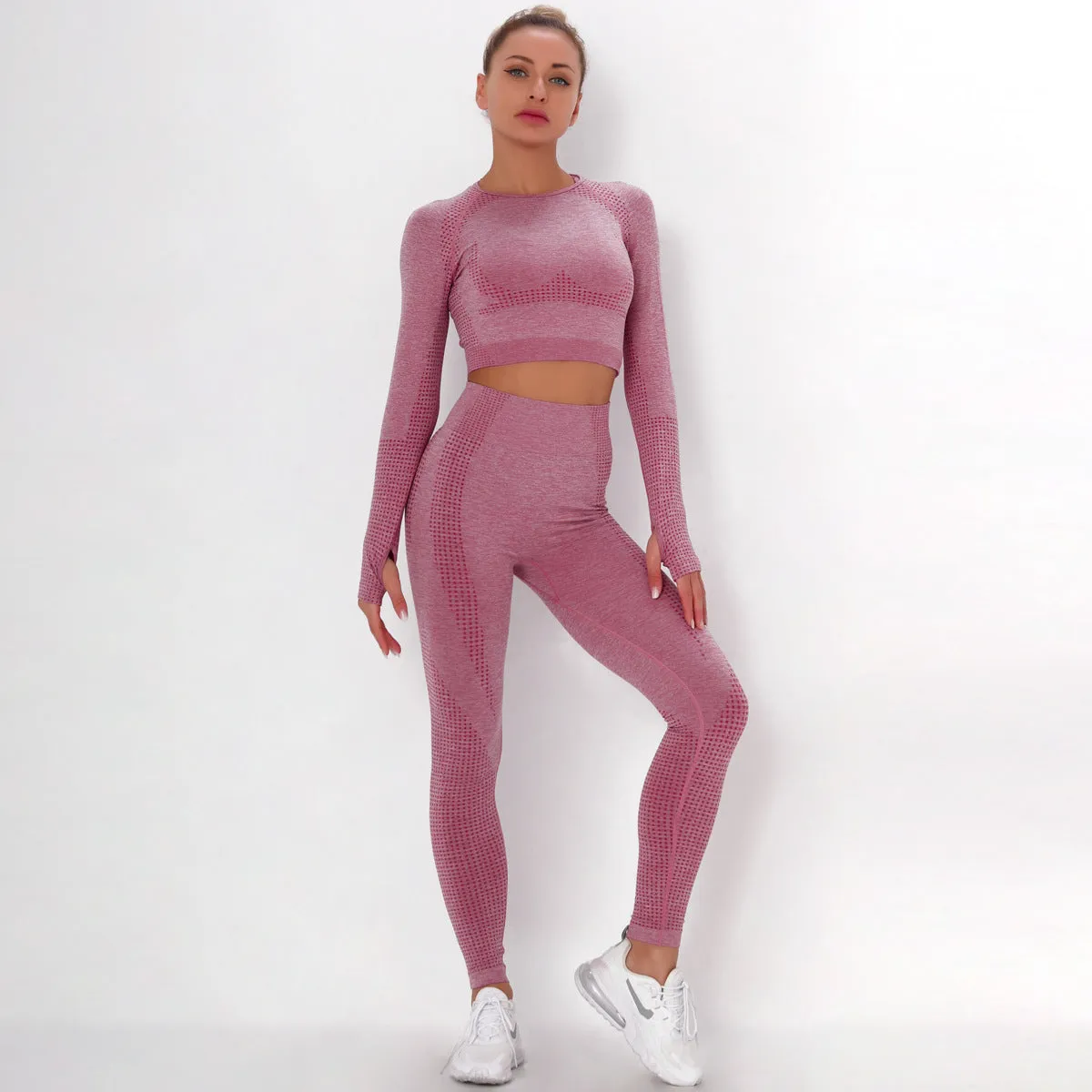 Sidiou Group Anniou Seamless Knit Yoga Sets Workout Wear Body-hugging Little Jacquard Sports Suit Body Yoga Top & Leggings Sport Women Fitness Suit