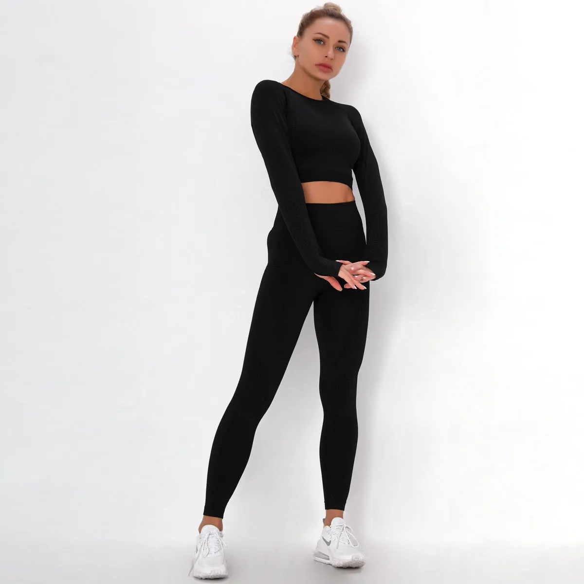 Sidiou Group Anniou Seamless Knit Yoga Sets Workout Wear Body-hugging Little Jacquard Sports Suit Body Yoga Top & Leggings Sport Women Fitness Suit