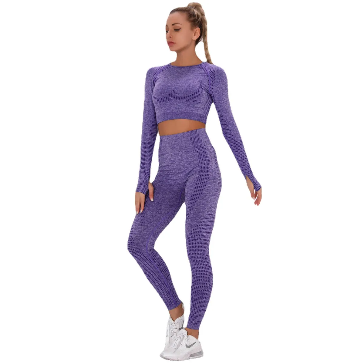 Sidiou Group Anniou Seamless Knit Yoga Sets Workout Wear Body-hugging Little Jacquard Sports Suit Body Yoga Top & Leggings Sport Women Fitness Suit