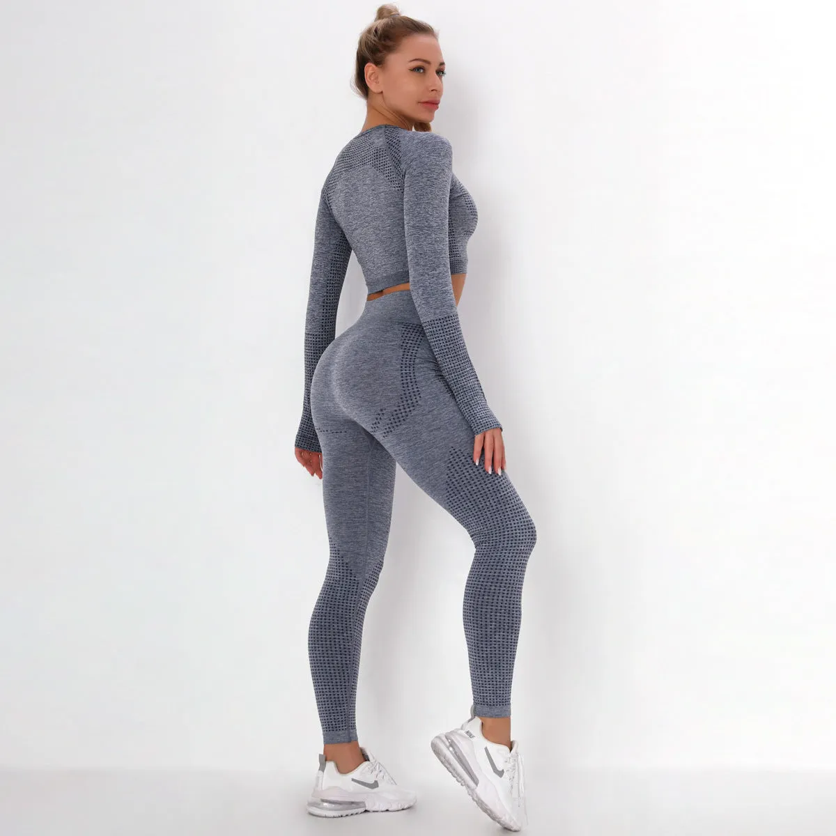 Sidiou Group Anniou Seamless Knit Yoga Sets Workout Wear Body-hugging Little Jacquard Sports Suit Body Yoga Top & Leggings Sport Women Fitness Suit