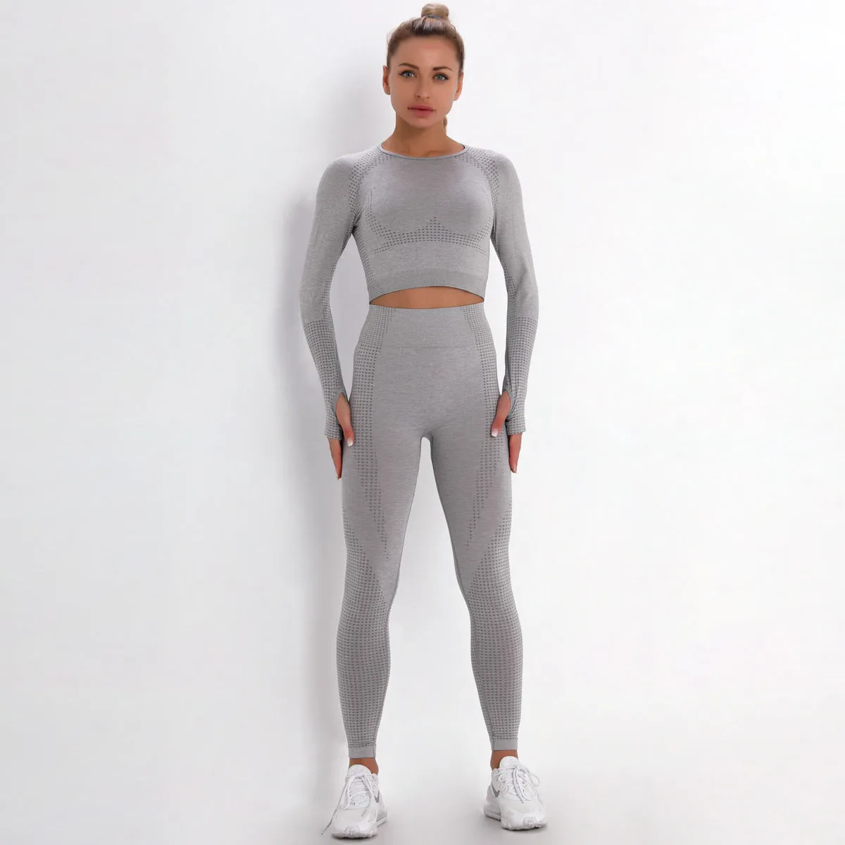 Sidiou Group Anniou Seamless Knit Yoga Sets Workout Wear Body-hugging Little Jacquard Sports Suit Body Yoga Top & Leggings Sport Women Fitness Suit